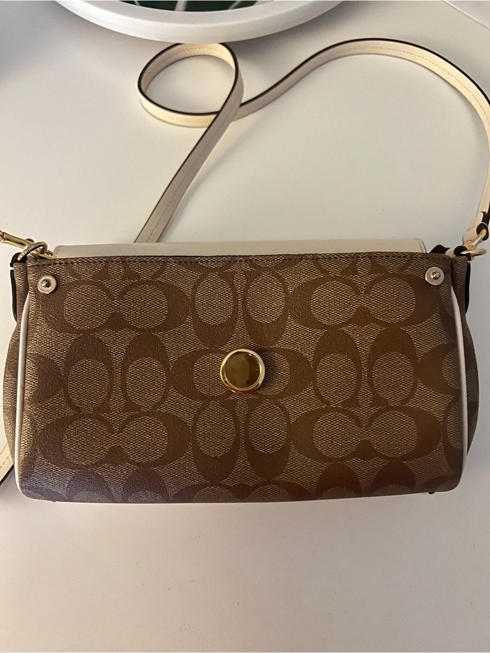 Coach White & Brown Signature Crossbody Bag - Picture 7 of 9